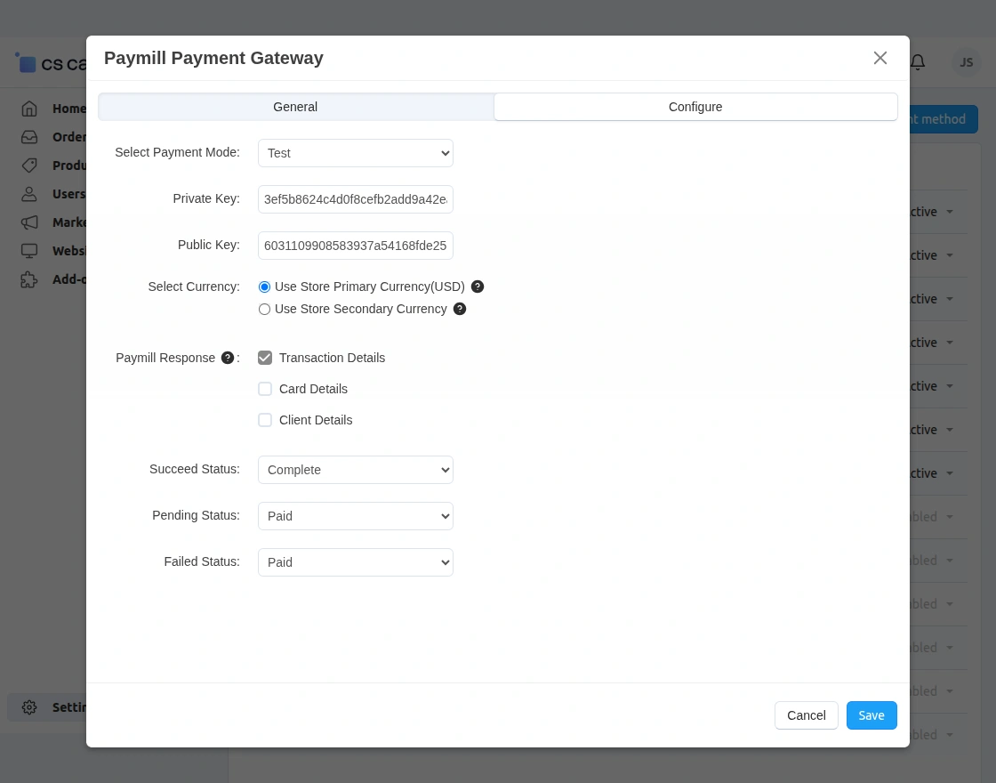 paymil configuration