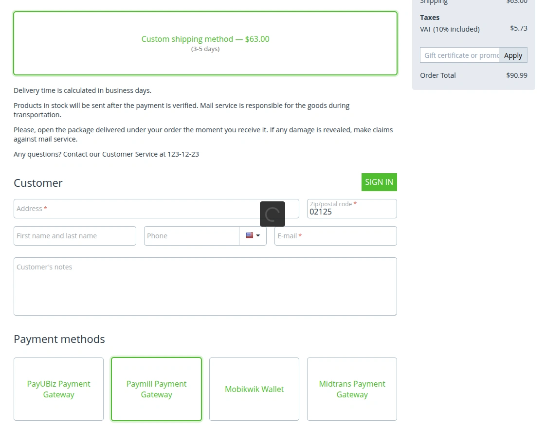 paymil payment while checkout