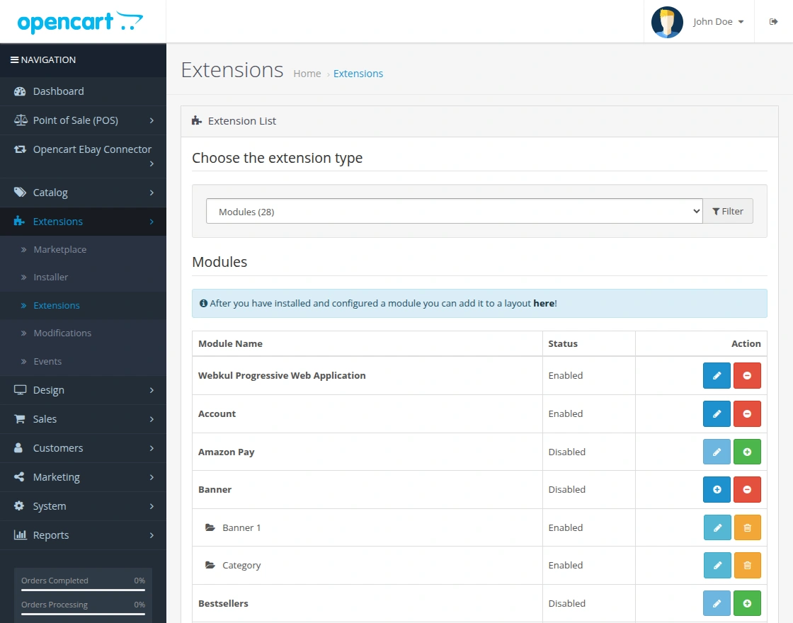 extension list