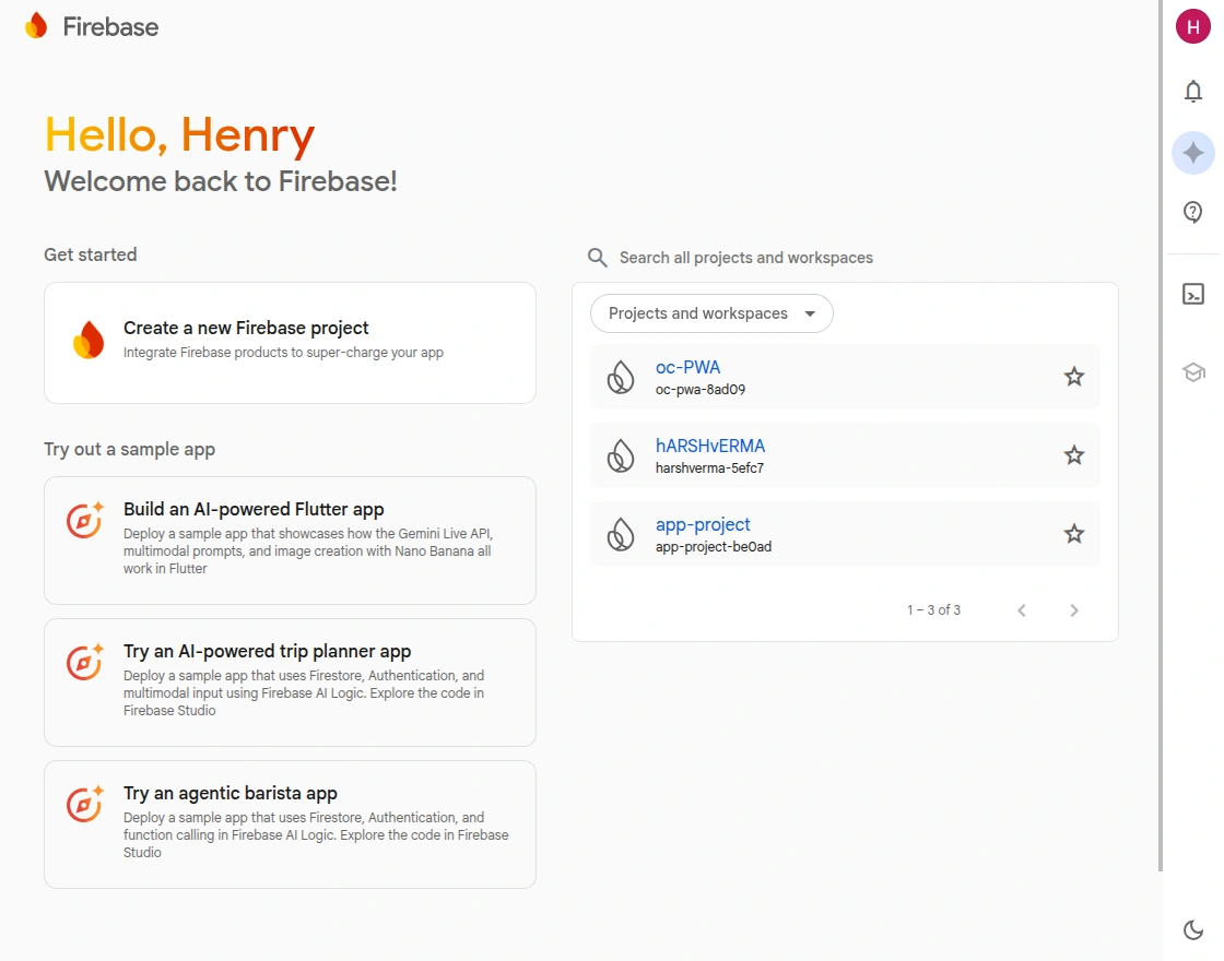 firebase dashboard