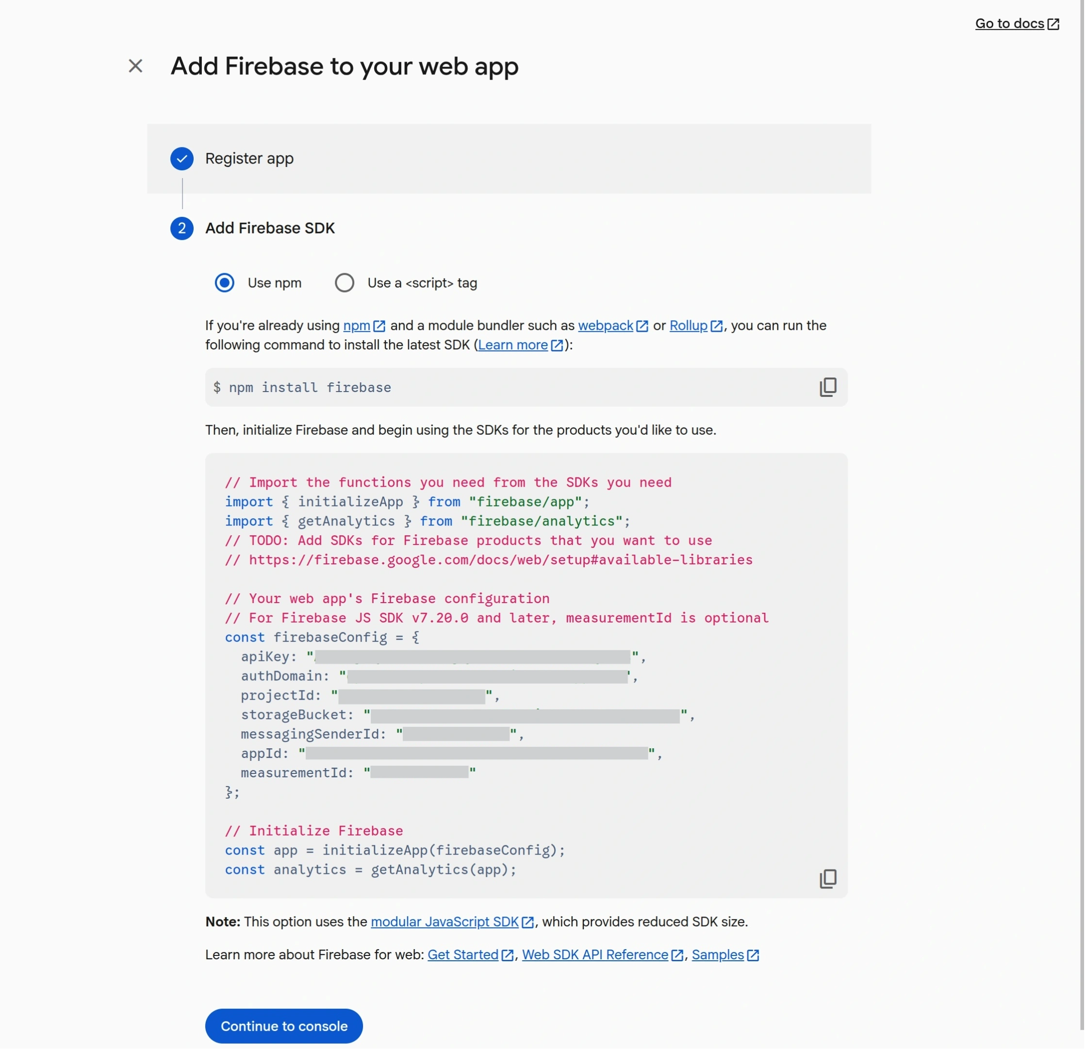 firebase web app configuration