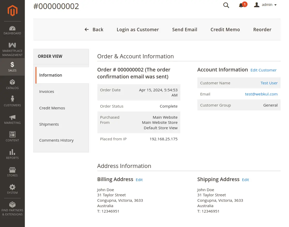 admin view order information