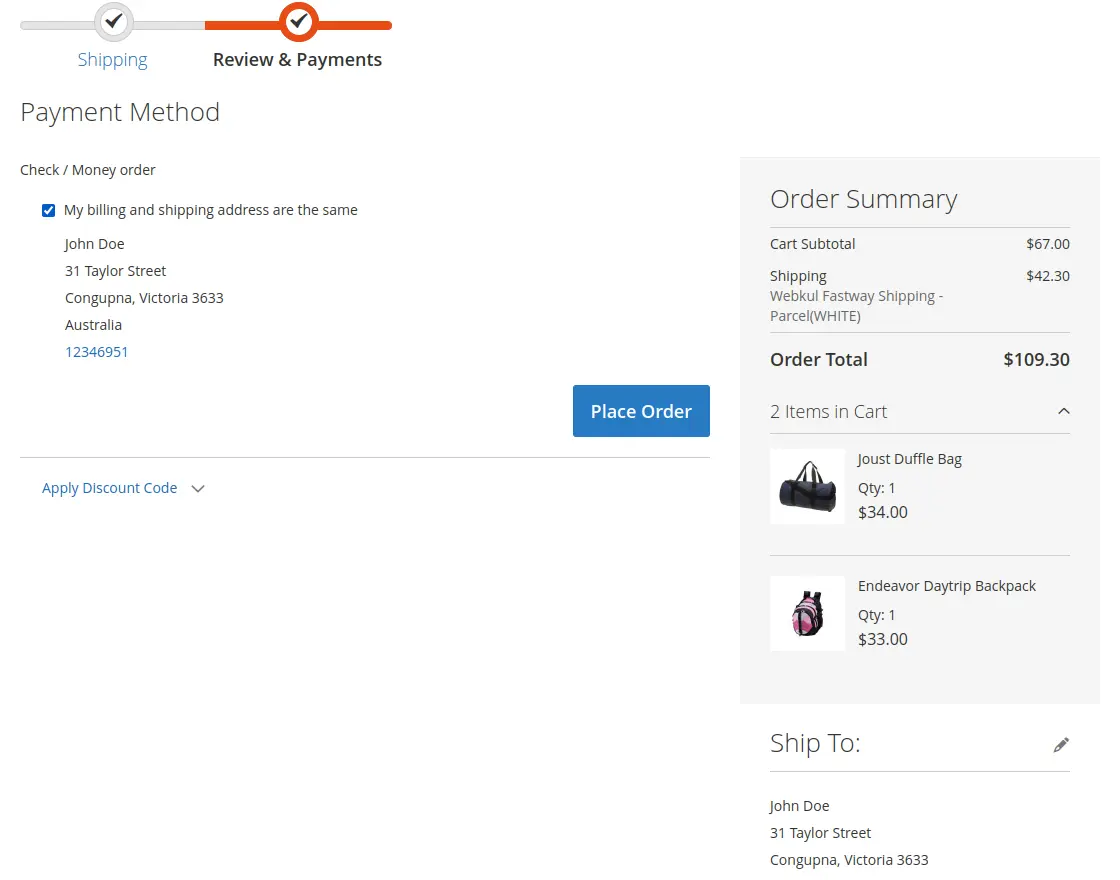 review and place order