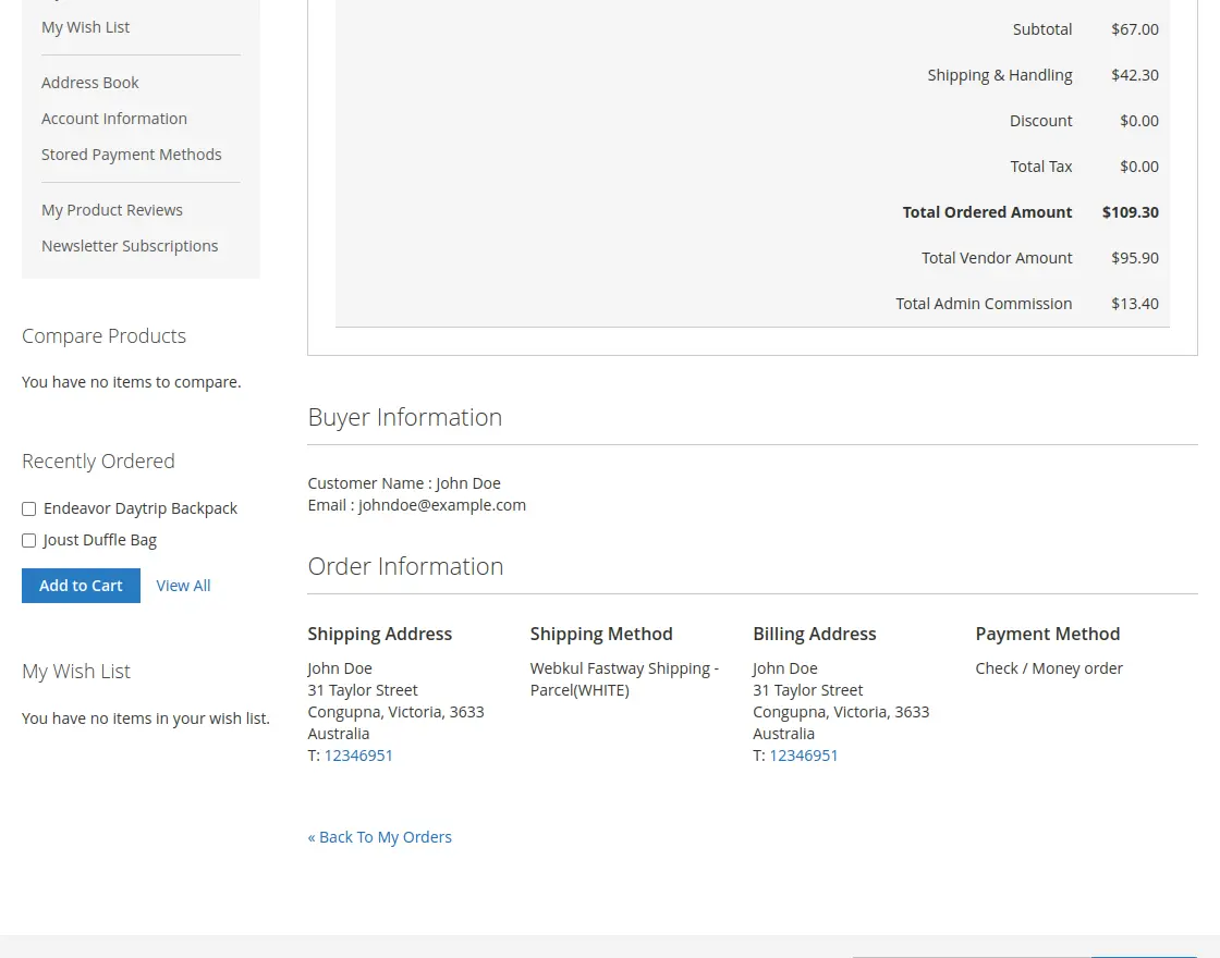 vendor view orders information