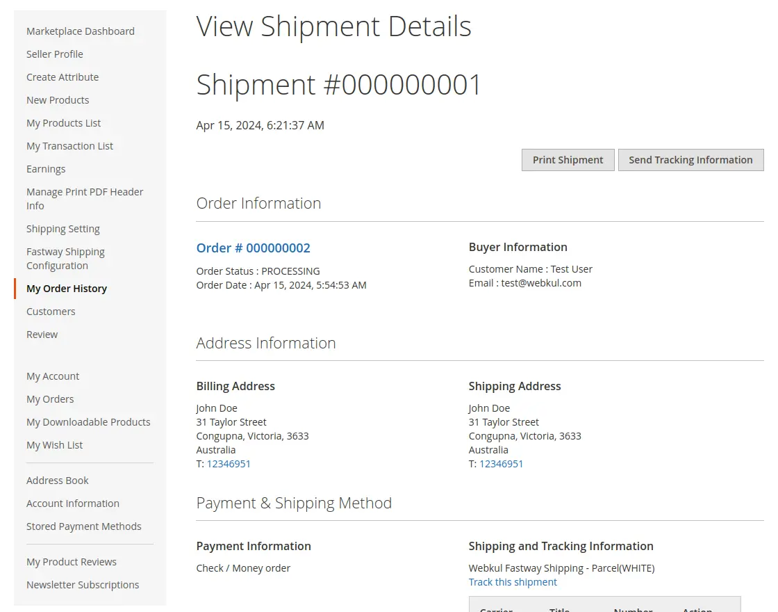 vendor view shipment