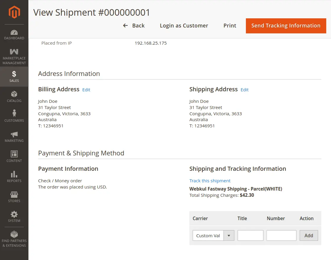 admin view shipment details