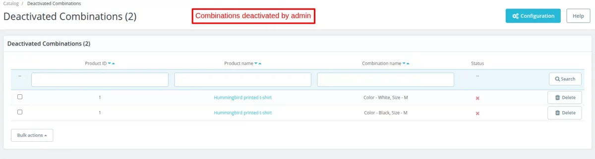 deactivated combinations