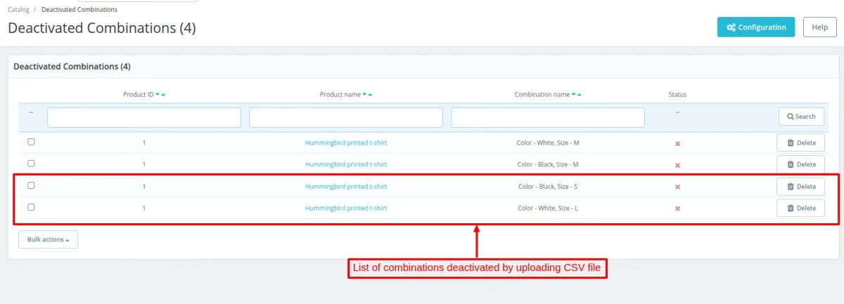 deactivated combinations