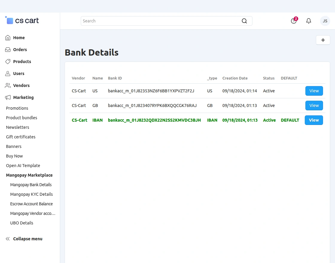 mangopay bank details