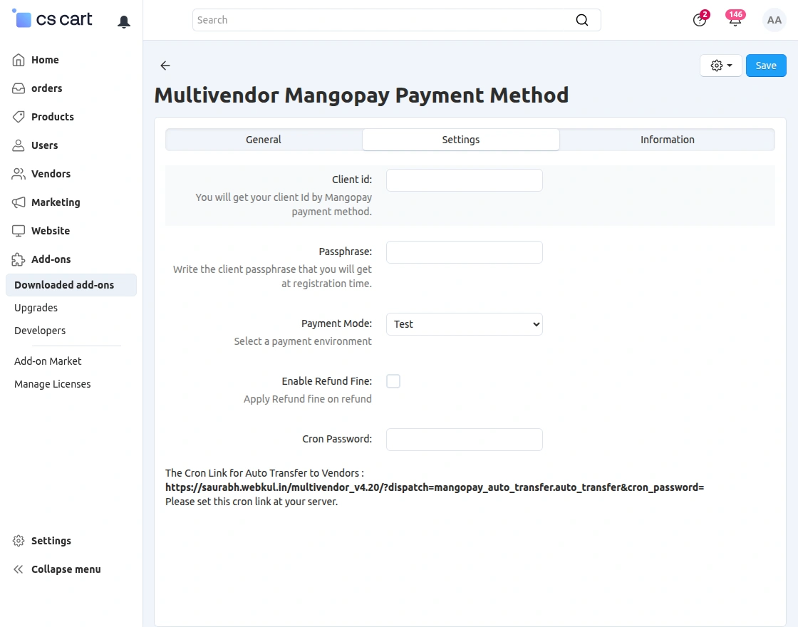 configuration of add on