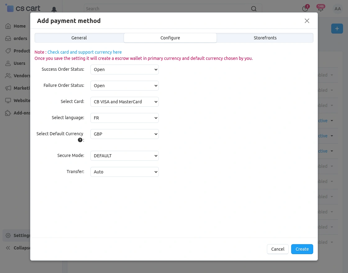 payment method configuration