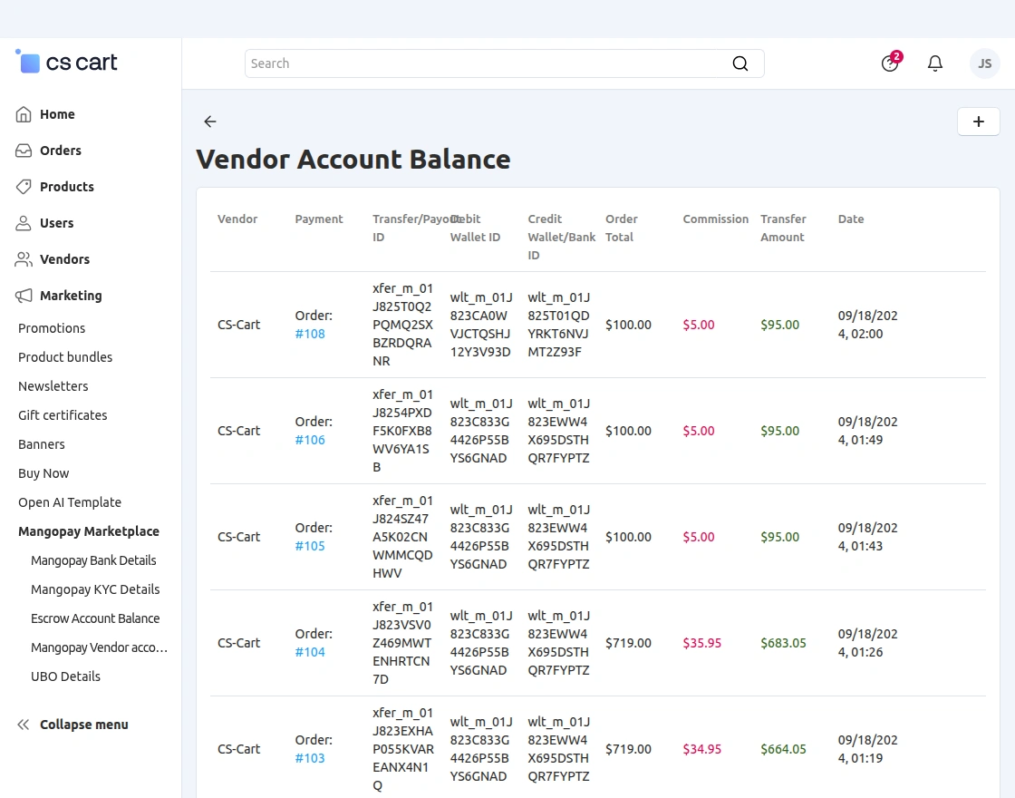 mangopay vendor account balance