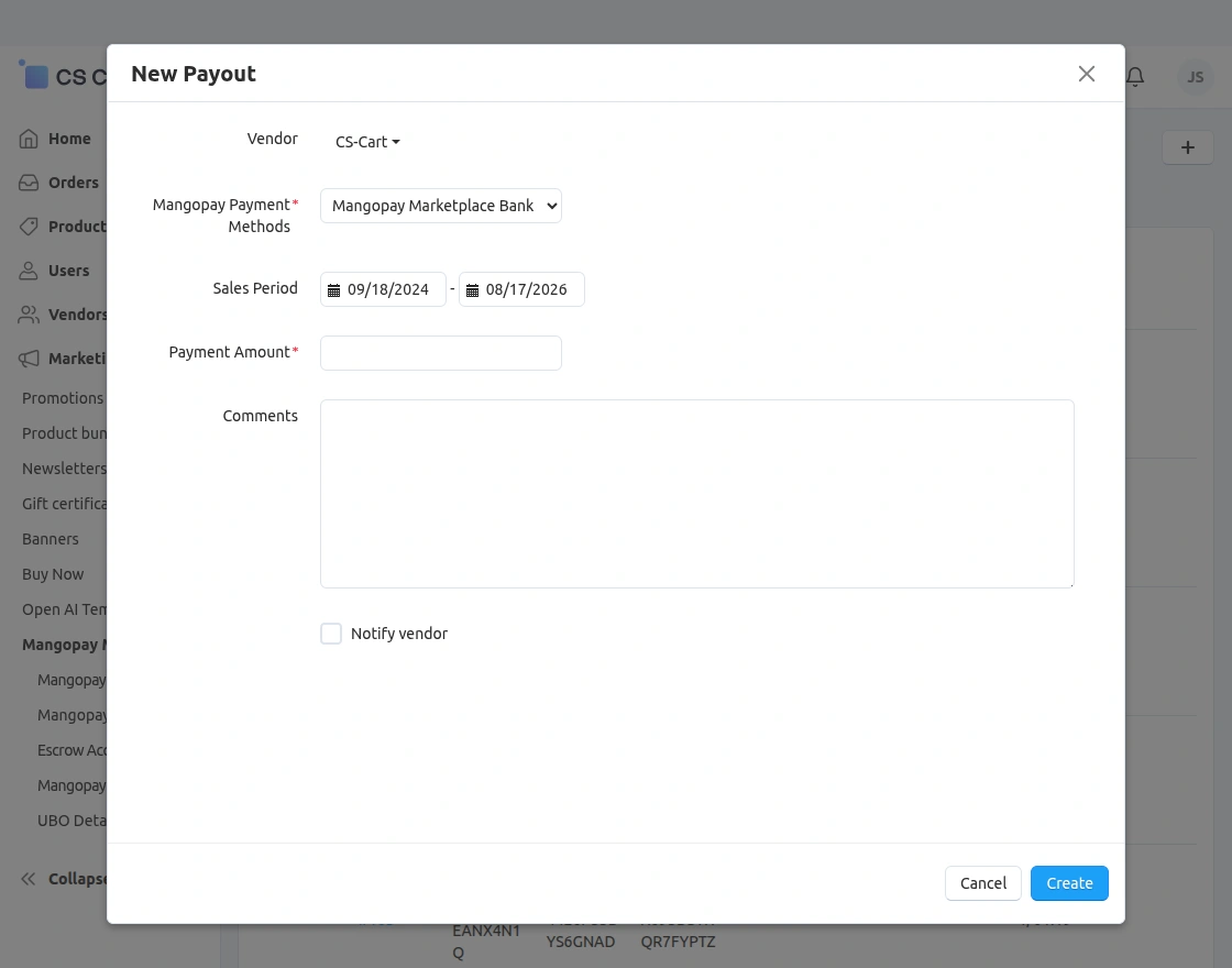 mangopay payout creation