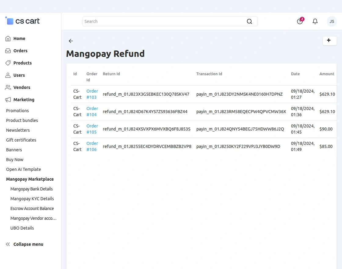 mangopay refunded orders