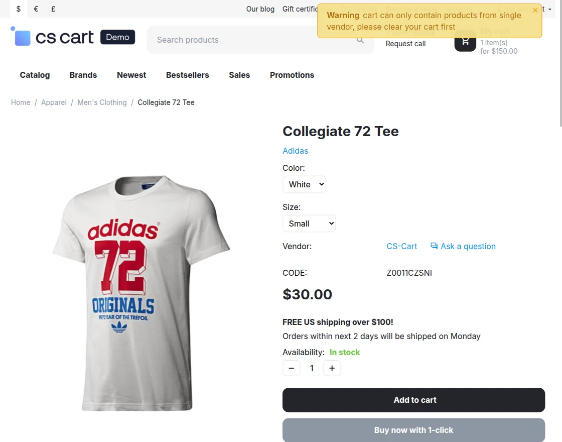store view of single seller checkout