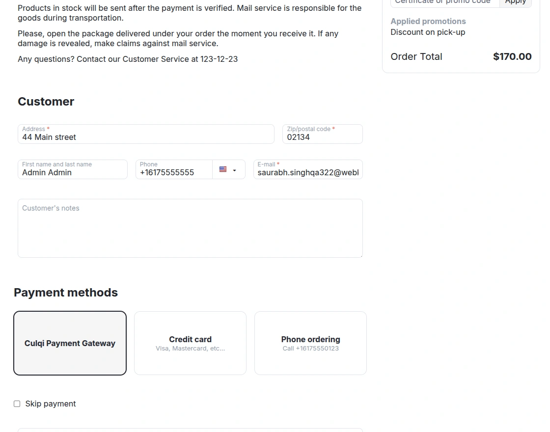 culqi payment method at checkout