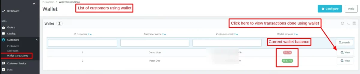 list of transactions