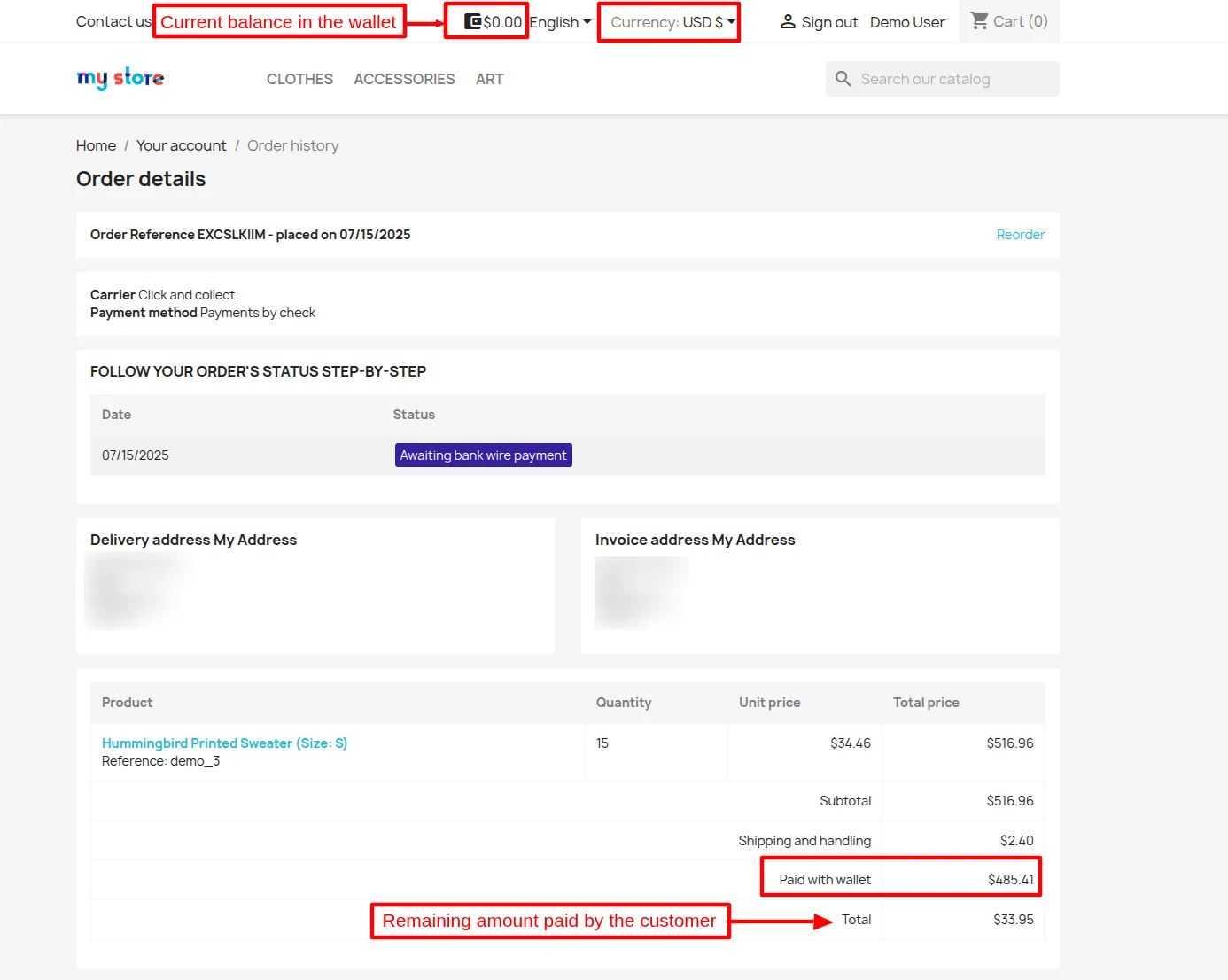 order information front end