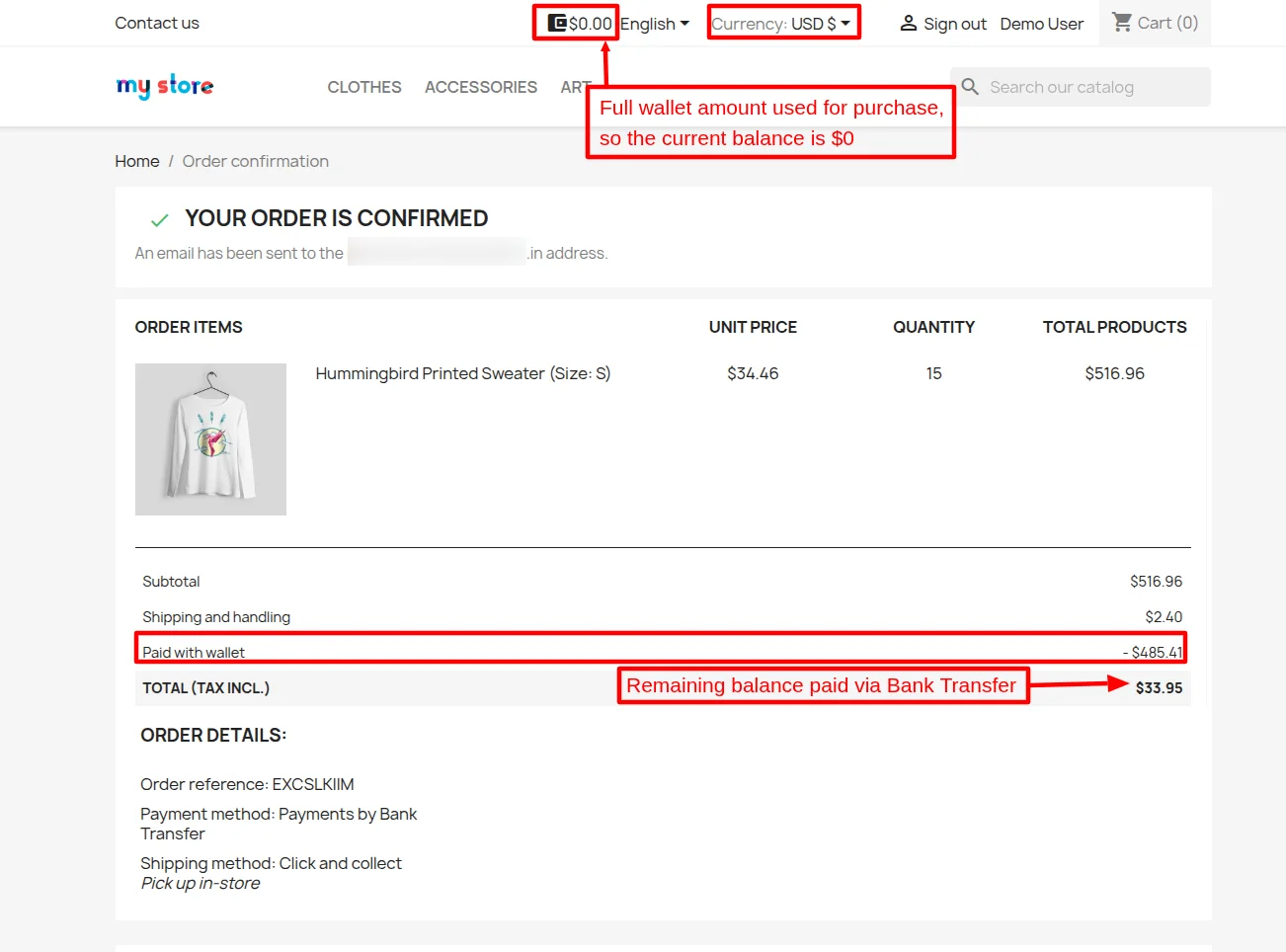 part payment via bank transfer