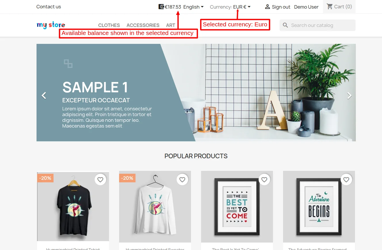 selected currency euro