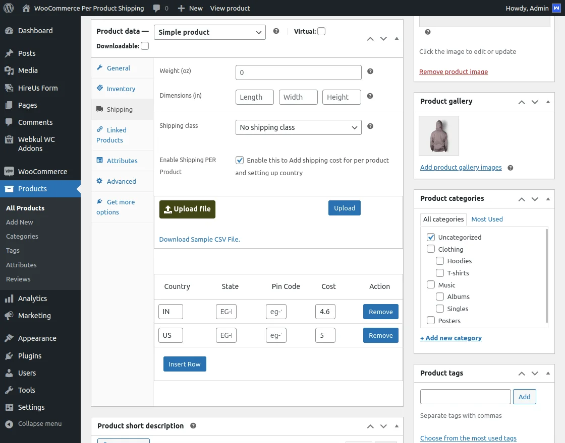 woocommerce enable in product per product shipping