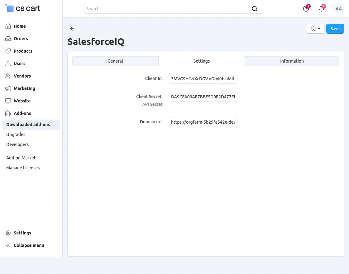cs-cart-salesforceiq-module-configuration