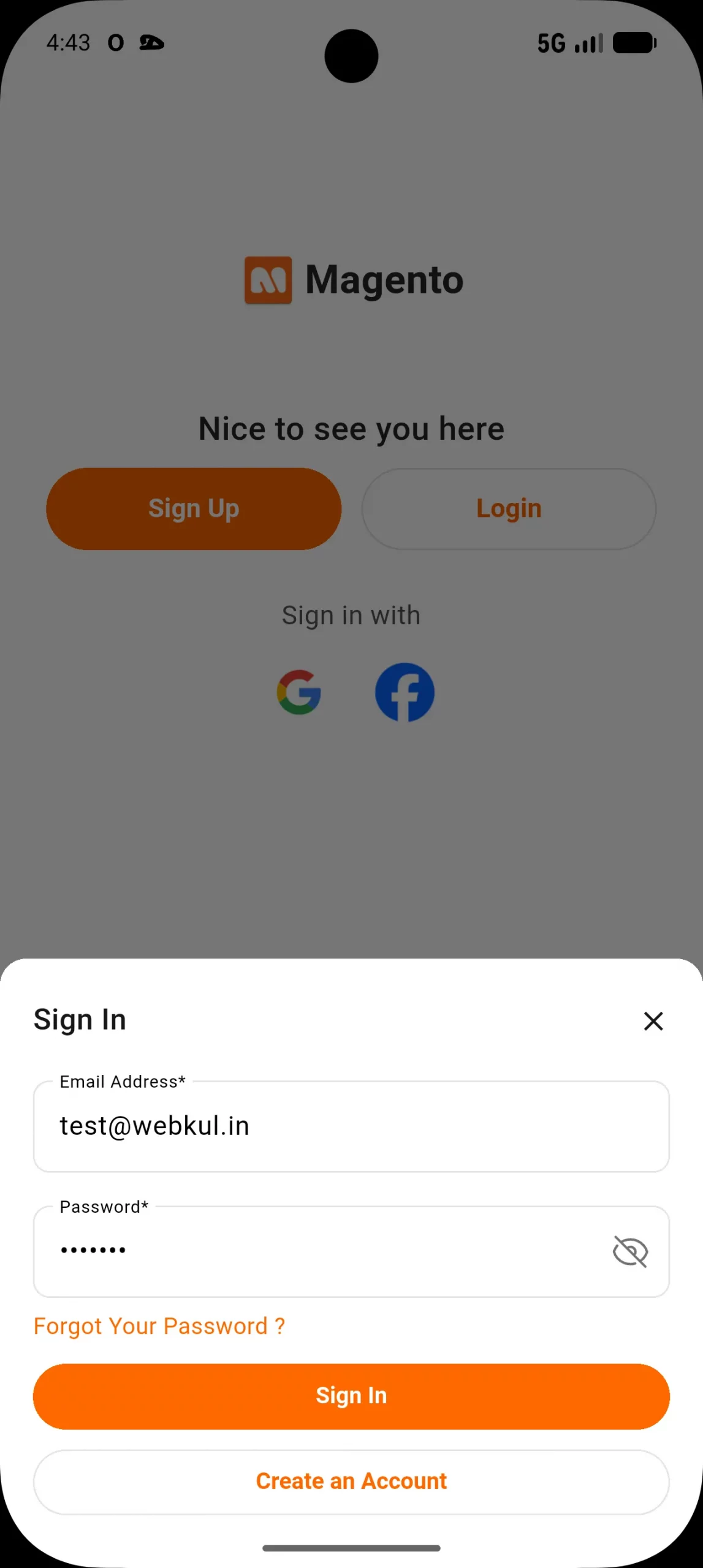 sign in page