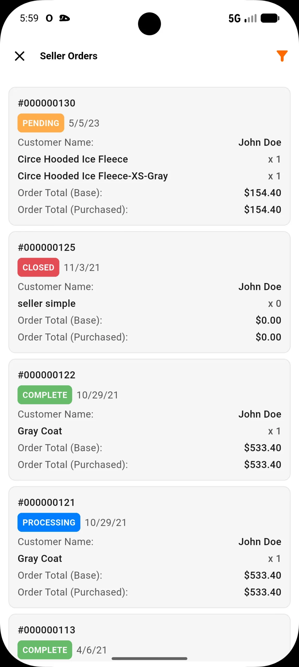 order list