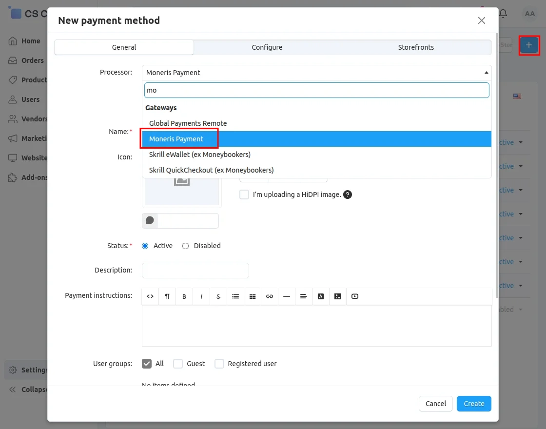 CS-Cart add Moneris Payment method