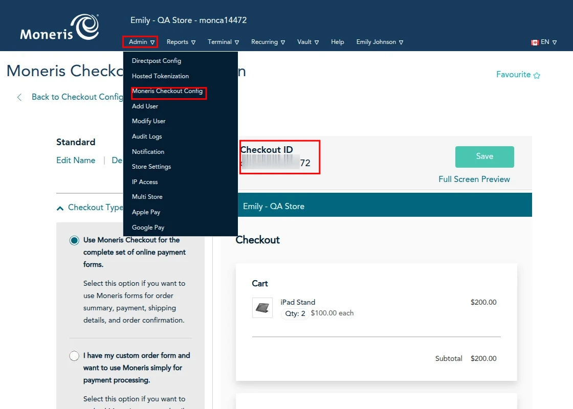 Moneris Checkout id