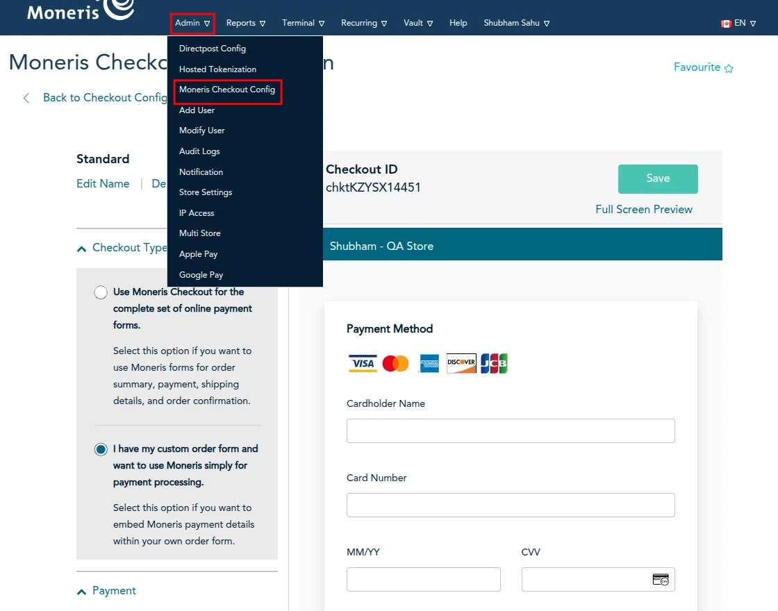 Moneris Payment Checkout