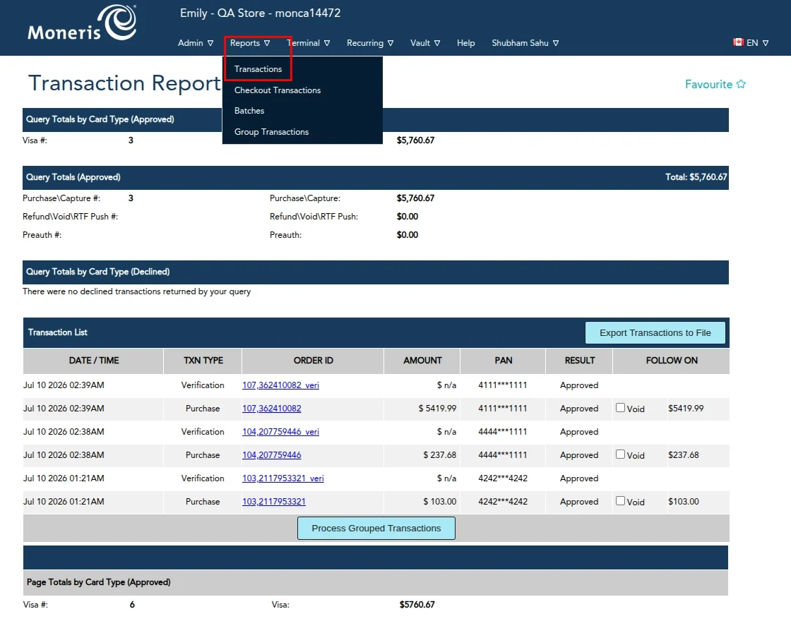 Moneris Payment Transaction