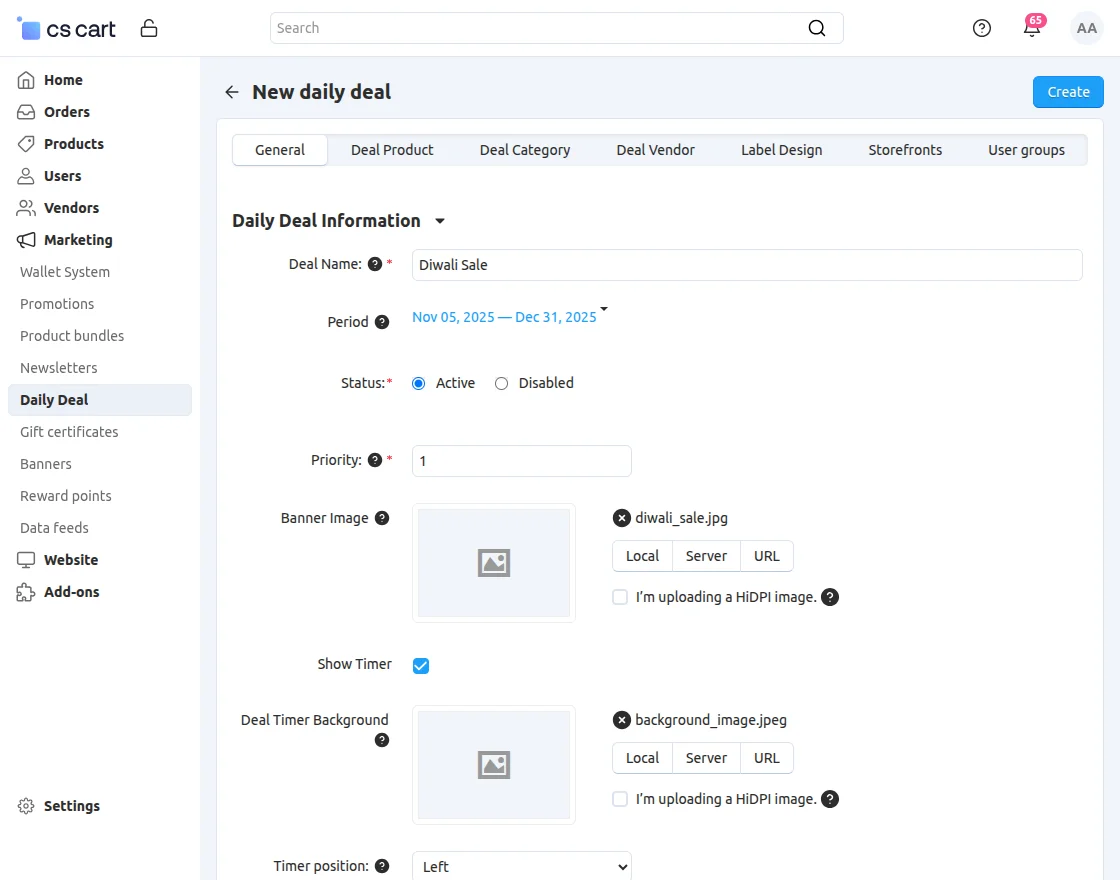 CS-Cart daily deal configuration