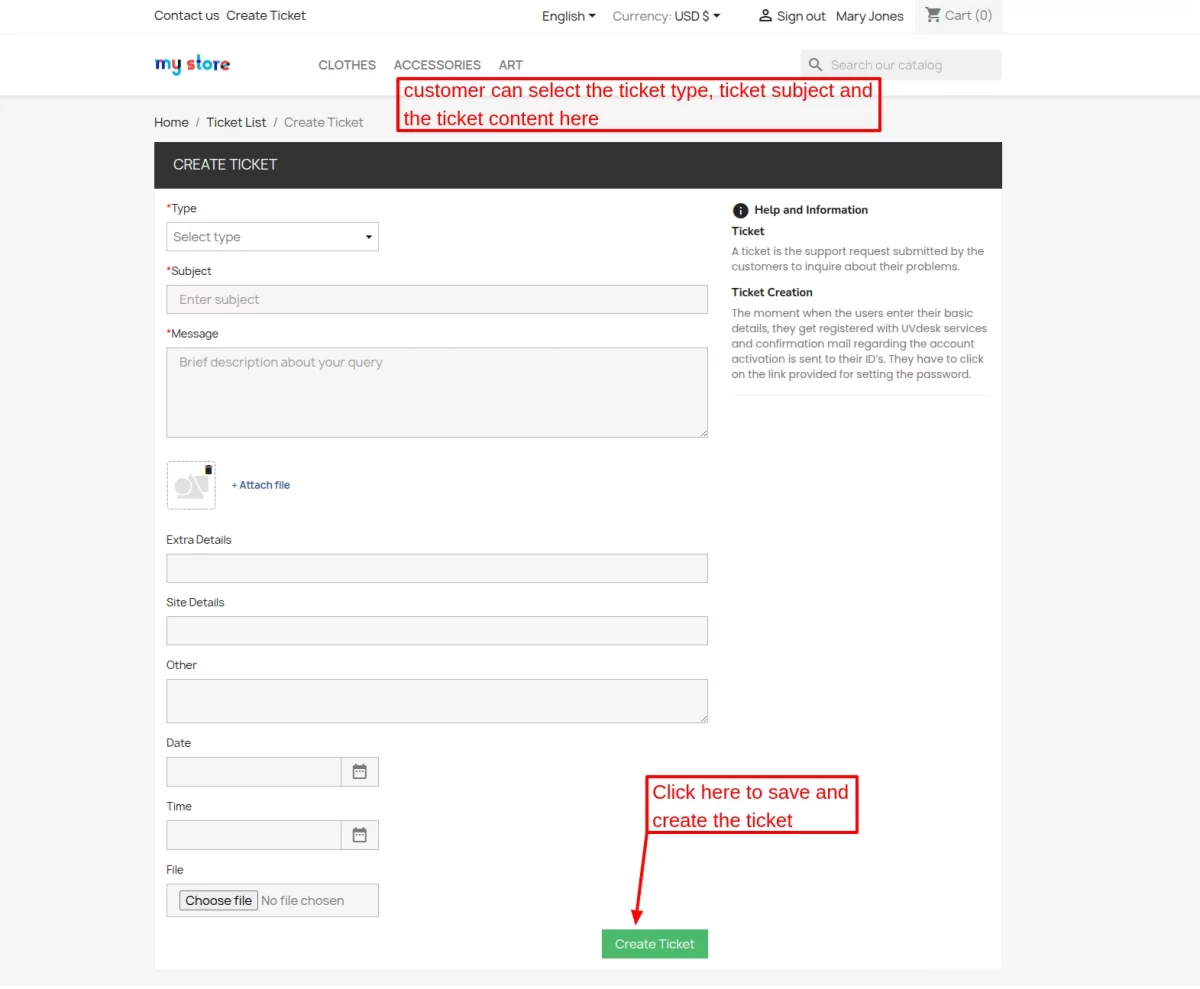 create ticket