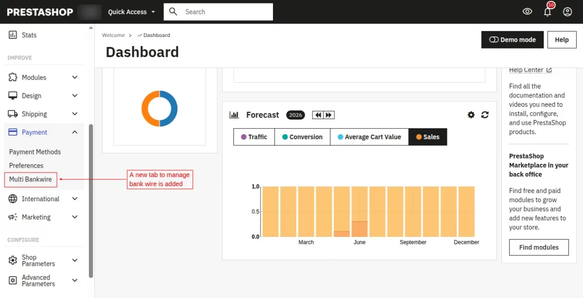 A new tab added to manage Bank wire payments