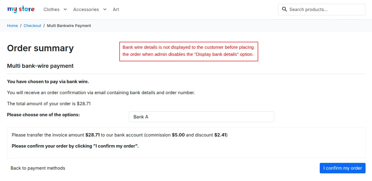 Bank details not displayed