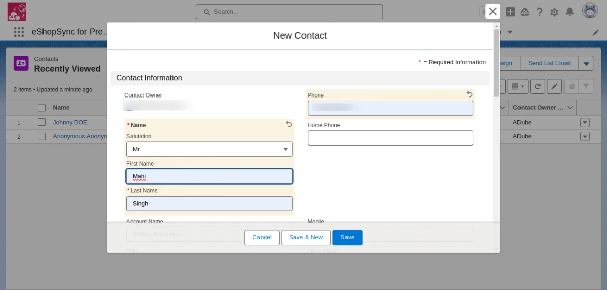 salesforce new contact