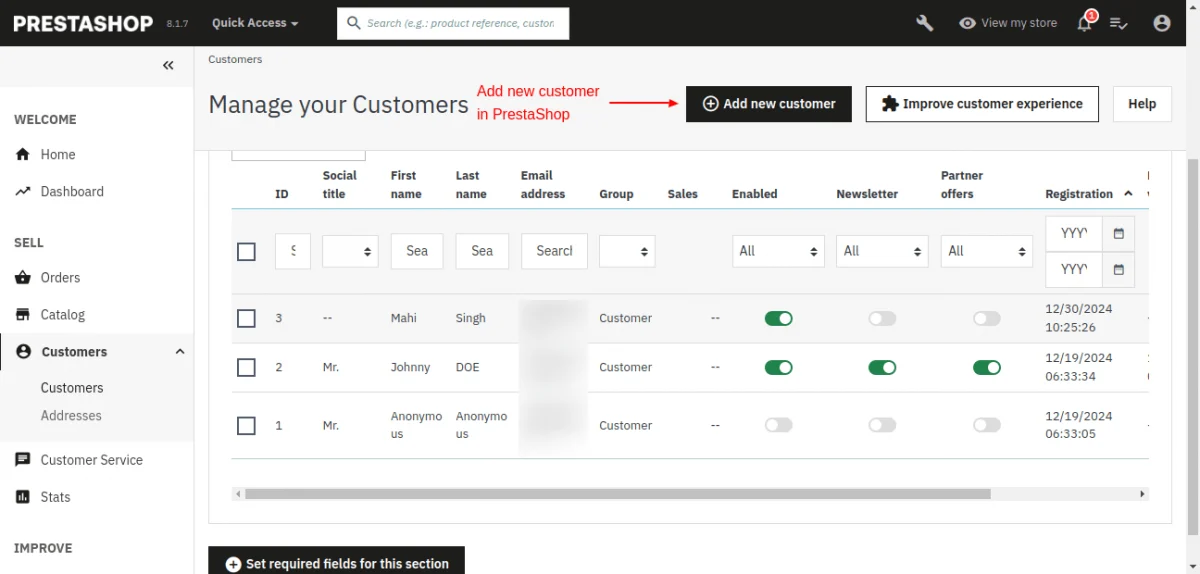 prestashop new customer