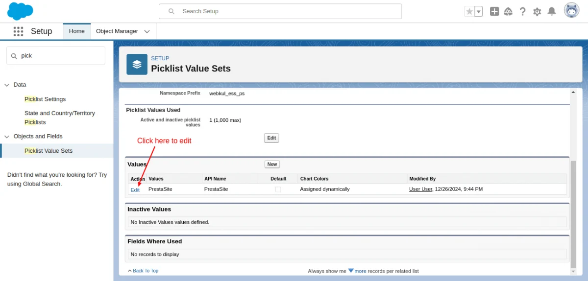 salesforce picklist value set