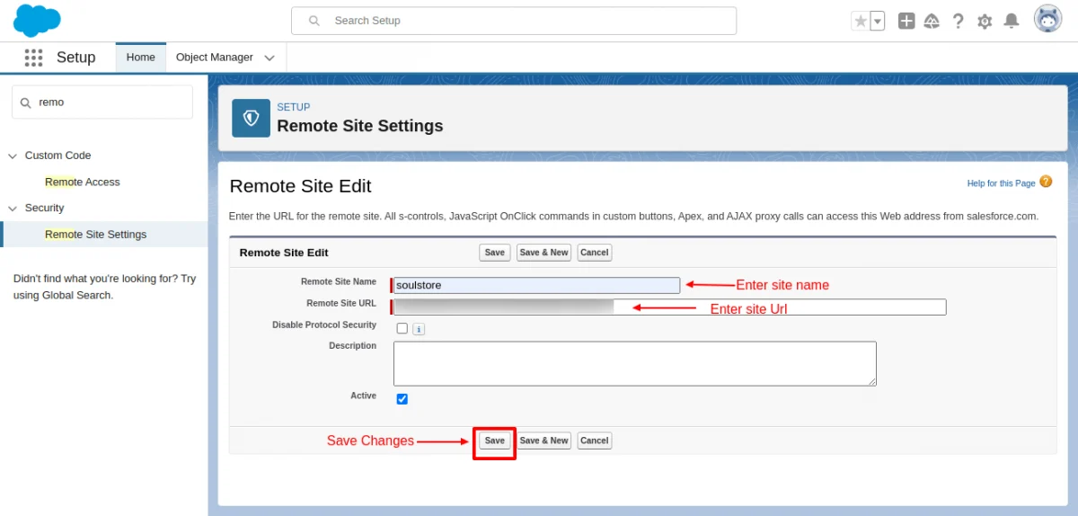 salesforce remote site settings
