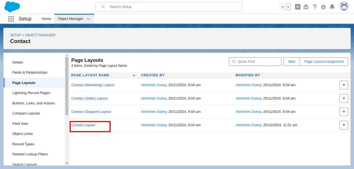 salesforce contact layouts