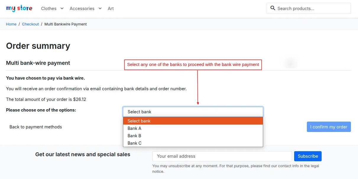 Select bank at order summary page
