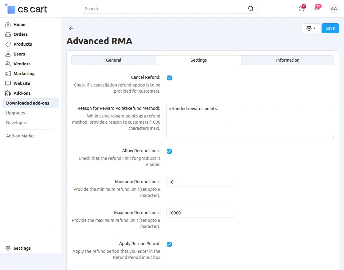 advanced rma configuration