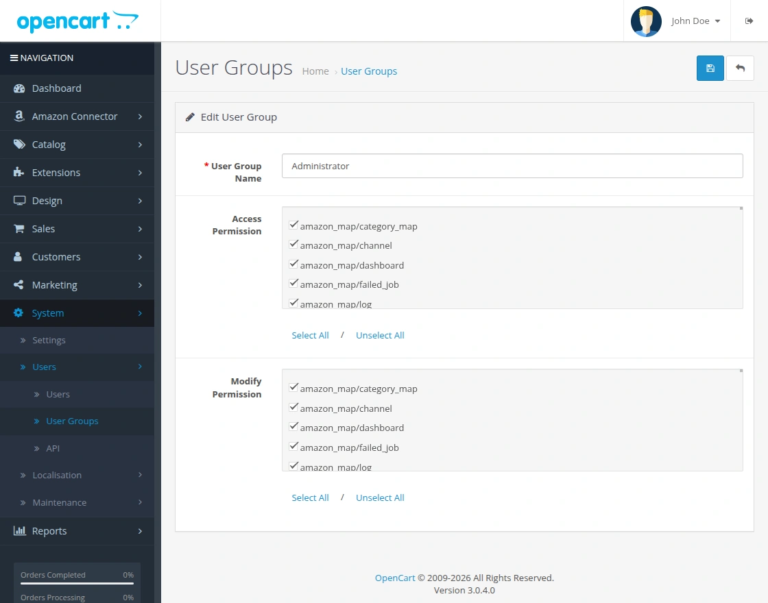oc-amazon-connector-user-group-permission