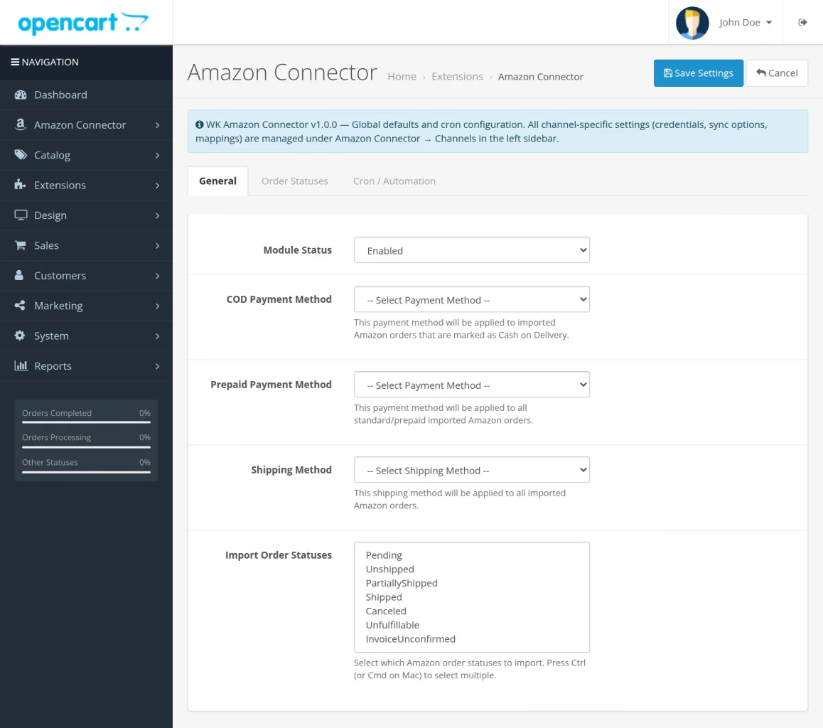 oc-amazon-connector-general-configuration