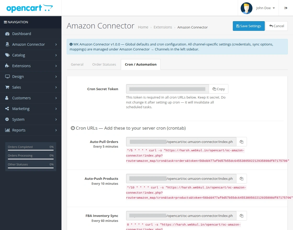 oc-amazon-connector-cron-configuration