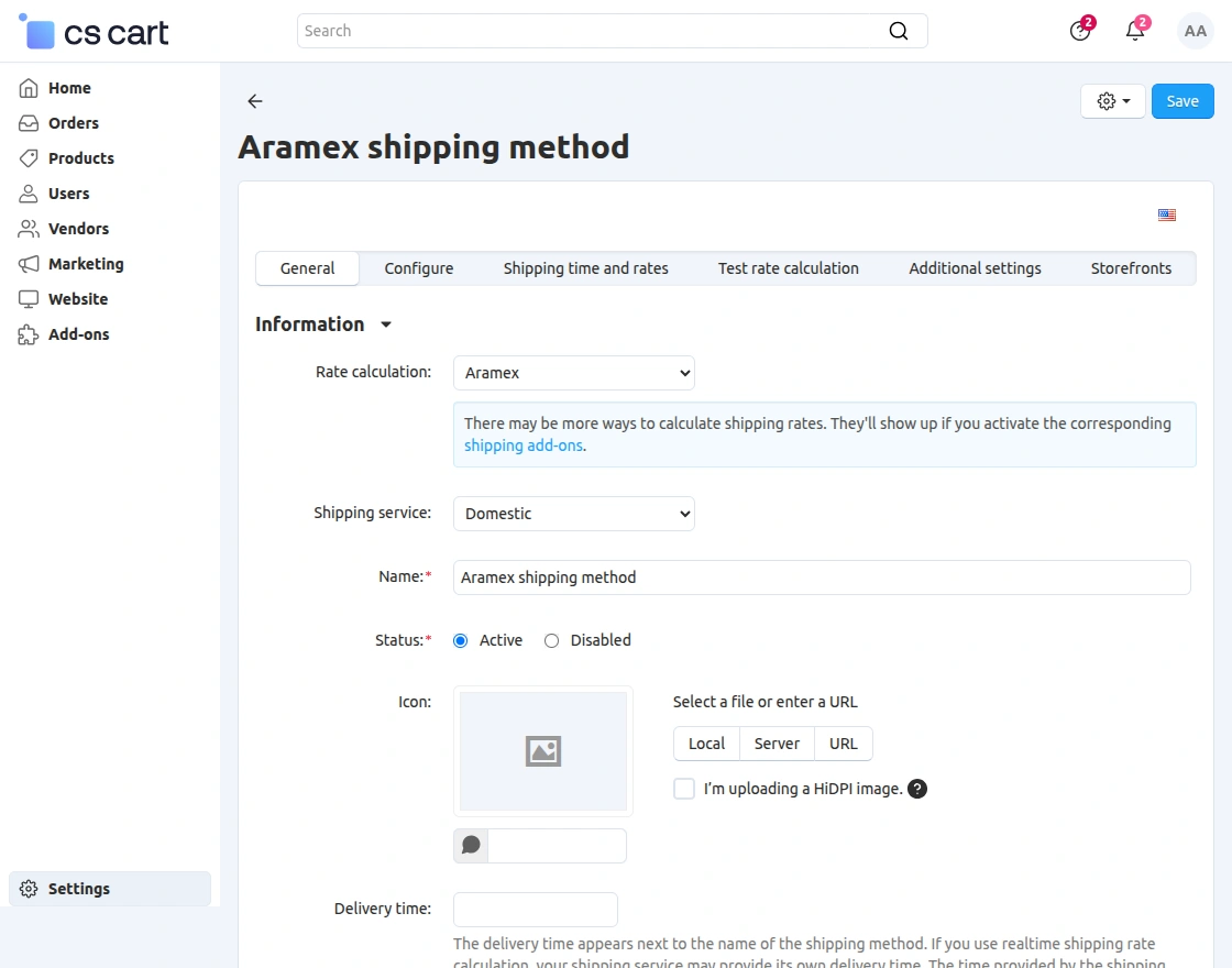 aramex shipping general configuration