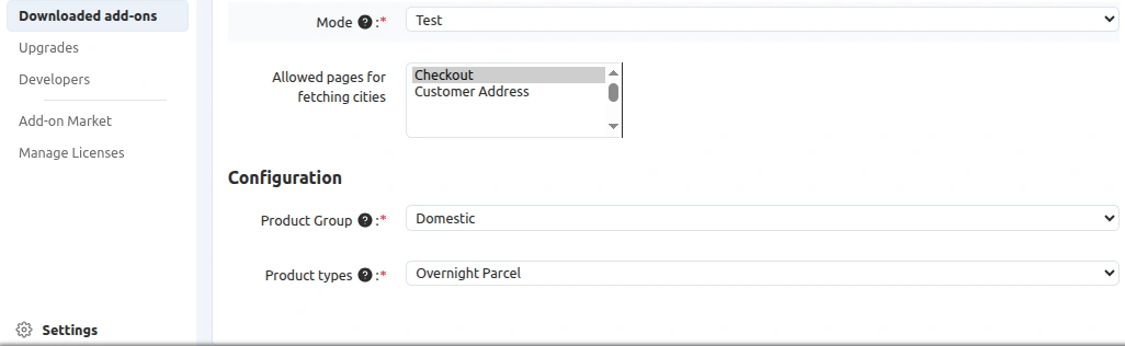 aramex settings