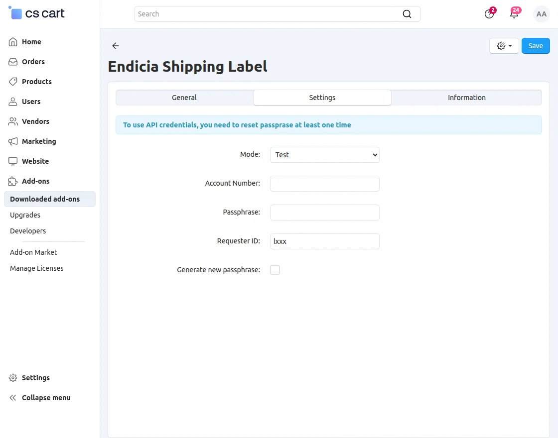 cs-cart-endicia-configuration