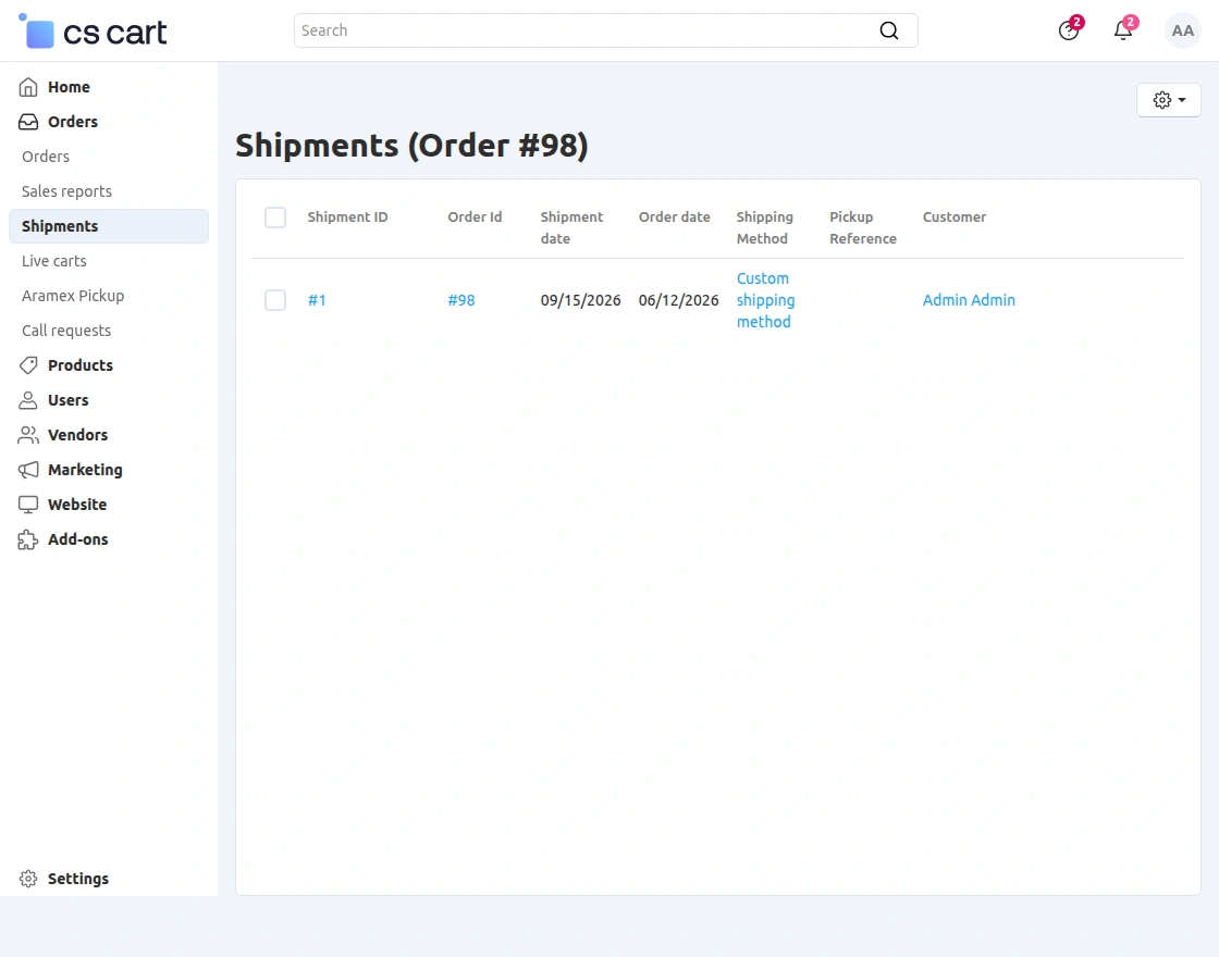shipment creation
